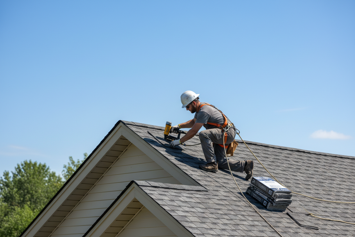 uma pessoa trabalhando montando telhados